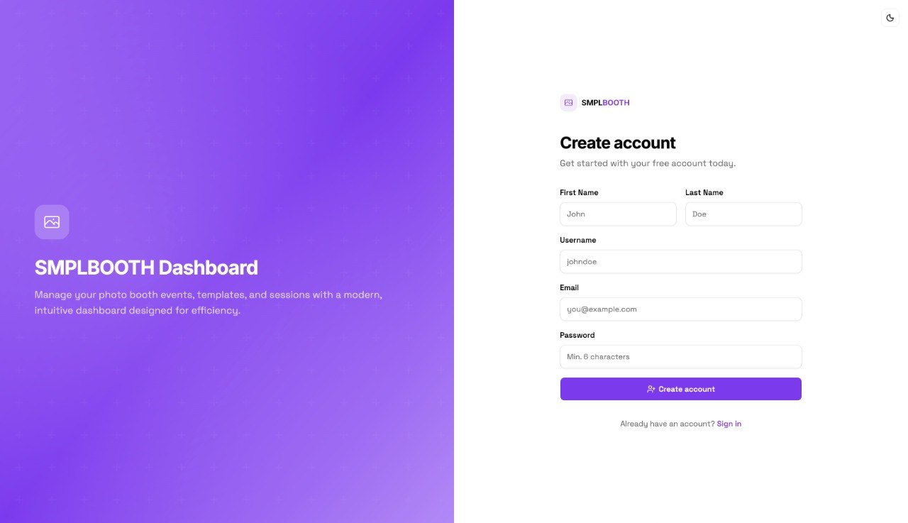 SMPLBooth Dashboard Overview